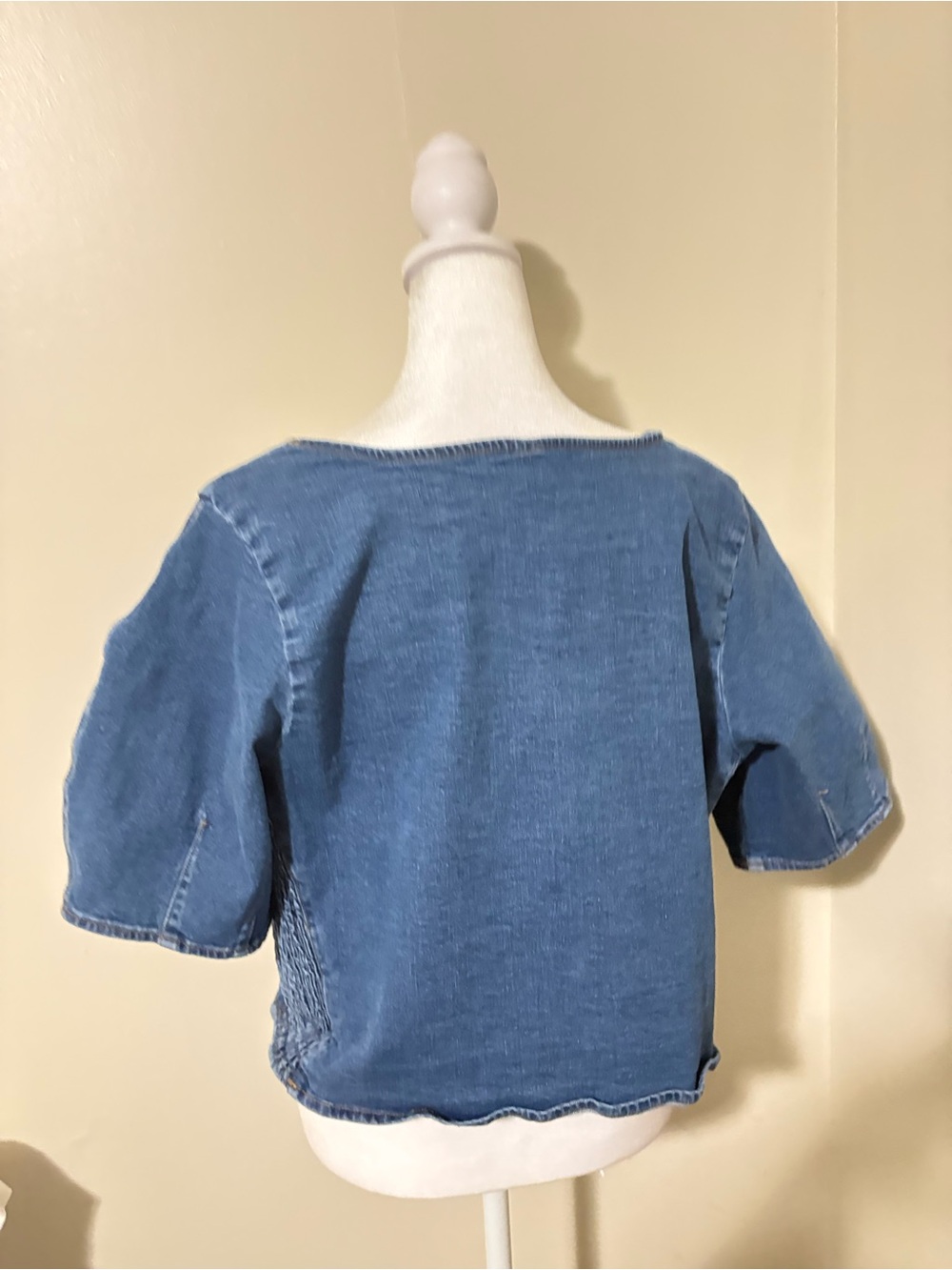 Old Navy Blue Square-Neck Puff Sleeve Denim Top - Picture 4 of 5